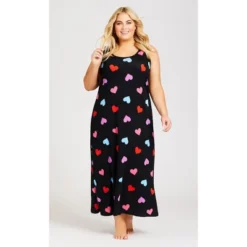 Women's Plus Size Heart Print Maxi Sleep Dress - Black | AVENUE 7 Women's Plus Size Heart Print Maxi Sleep Dress - Black | AVENUE -Avenue Shop GUEST 00435277 daf1 4172 836c 59f53a436bc1