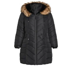 Alternative view of AVENUE | Chevron Long Puffer Coat - Black