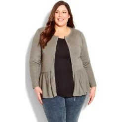 Women's Plus Size Zip Peplum Cardigan - Gray | AVENUE -Avenue Shop GUEST 0243240d 2d6b 4c41 9ca4 c0ceefaac909