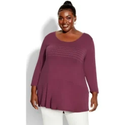 Women's Plus Size Heat Stud Plain Top - Plum | AVENUE 15 Women's Plus Size Heat Stud Plain Top - Plum | AVENUE -Avenue Shop GUEST 03131c85 6083 4a66 a82e 635242727e9c