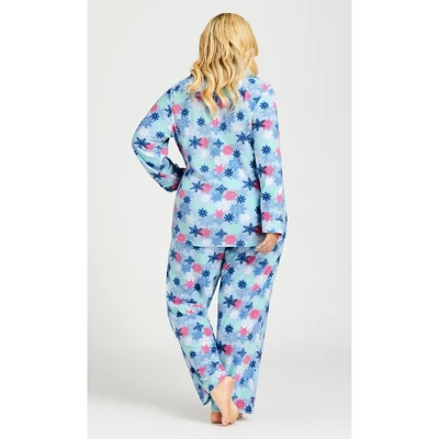 Women's Plus Size Snowflake Fleece Sleep Pant - Blue | AVENUE 4 Women's Plus Size Snowflake Fleece Sleep Pant - Blue | AVENUE - Image 2