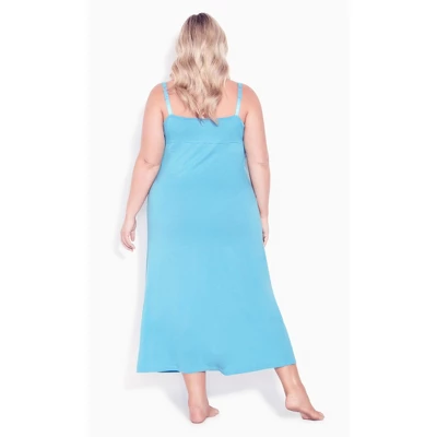 Women's Plus Size Lace Trim Maxi Sleep Dress - Milky Blue | AVENUE 3 Women's Plus Size Lace Trim Maxi Sleep Dress - Milky Blue | AVENUE