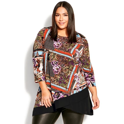 Women's Plus Size Simone Asymmetrical Print Tunic - Multi | AVENUE 5 Women's Plus Size Simone Asymmetrical Print Tunic - Multi | AVENUE - Image 3