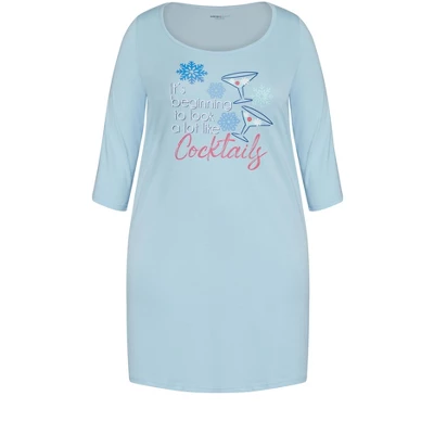 Women's Plus Size Cocktails Sleep Shirt - Blue | AVENUE 4 Women's Plus Size Cocktails Sleep Shirt - Blue | AVENUE - Image 2