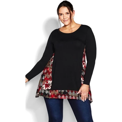 Women's Plus Size Elsa Print Tunic - Rust | AVENUE 5 Women's Plus Size Elsa Print Tunic - Rust | AVENUE - Image 3