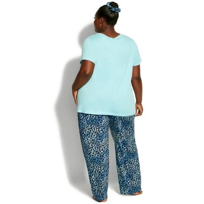 Women's Plus Size Print 3 Piece Sleep Set - Blue | AVENUE 3 Women's Plus Size Print 3 Piece Sleep Set - Blue | AVENUE