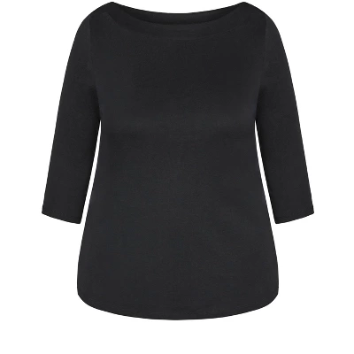 Women's Plus Size Boat Neck Top - Black | AVENUE 4 Women's Plus Size Boat Neck Top - Black | AVENUE - Image 2