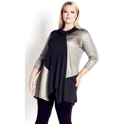 Women's Plus Size Piper Shimmer Tunic - Gold | AVENUE 8 Women's Plus Size Piper Shimmer Tunic - Gold | AVENUE - Image 6