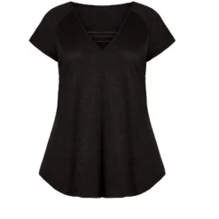 Alternative view of Women's Plus Size 3 Bar V-Neck Top - Black | AVENUE