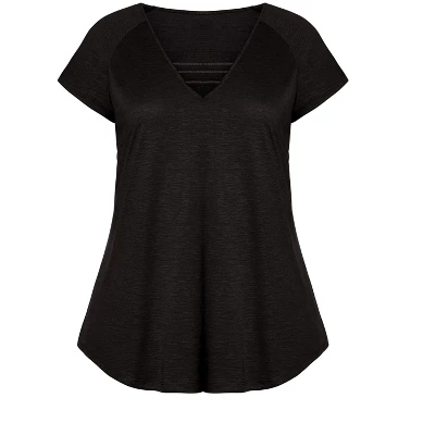 Women's Plus Size 3 Bar V-Neck Top - Black | AVENUE 4 Women's Plus Size 3 Bar V-Neck Top - Black | AVENUE - Image 2