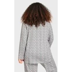 Women's Plus Size Button Through Sleep Top - Gray | AVENUE
