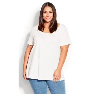 Women's Plus Size Swing Trim Top - White | AVENUE 6 Women's Plus Size Swing Trim Top - White | AVENUE - Image 4