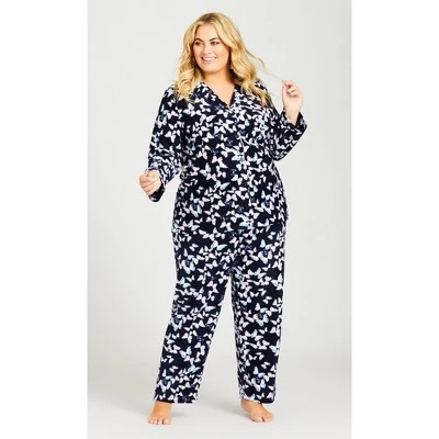 Women's Plus Size Butterfly Fleece Sleep Pant - Navy | AVENUE 5 Women's Plus Size Butterfly Fleece Sleep Pant - Navy | AVENUE - Image 3