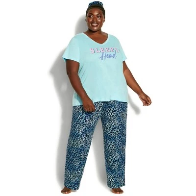 Women's Plus Size Print 3 Piece Sleep Set - Blue | AVENUE 6 Women's Plus Size Print 3 Piece Sleep Set - Blue | AVENUE - Image 4
