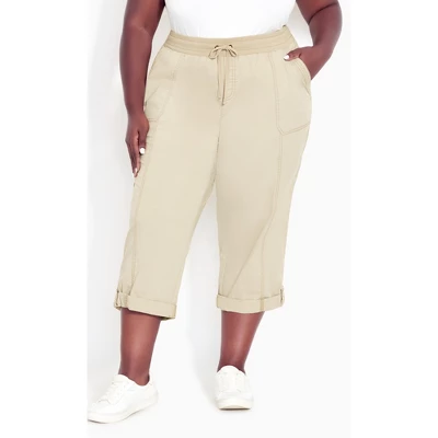 Women's Plus Size Cotton Roll Up Capri - Sand | AVENUE 8 Women's Plus Size Cotton Roll Up Capri - Sand | AVENUE - Image 6