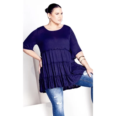 Women's Plus Size Tier Crush Tunic - Navy | AVENUE 5 Women's Plus Size Tier Crush Tunic - Navy | AVENUE - Image 3