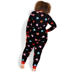 Alternative view of Women's Plus Size Heart Print Onesie - Black | AVENUE