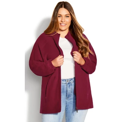 Women's Plus Size Polar Fleece Zip Jacket - Plum | AVENUE 5 Women's Plus Size Polar Fleece Zip Jacket - Plum | AVENUE - Image 3