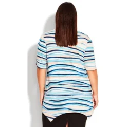Women's Plus Size Sharkbite Print Top - Blue Waverley | AVENUE