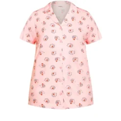 Alternative view of Women's Plus Size Hedgehog Button Sleep Top - Pink | AVENUE