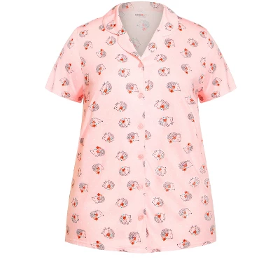 Women's Plus Size Hedgehog Button Sleep Top - Pink | AVENUE 4 Women's Plus Size Hedgehog Button Sleep Top - Pink | AVENUE - Image 2