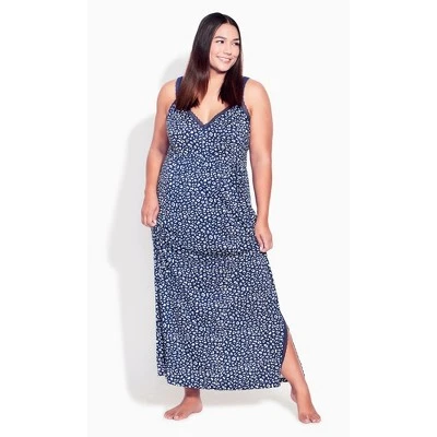 Women's Plus Size Lace Trim Print Sleep Maxi Dress - Leopard | AVENUE 5 Women's Plus Size Lace Trim Print Sleep Maxi Dress - Leopard | AVENUE - Image 3