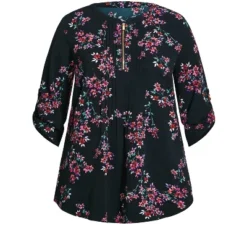 Alternative view of Women's Plus Size Pleat Zip Print Blouse - Aspen Bloom | AVENUE