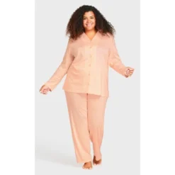 Alternative view of Women's Plus Size Button Through Sleep Top - Pink | AVENUE