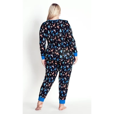 Women's Plus Size Festive Print Onesie - Black | AVENUE 3 Women's Plus Size Festive Print Onesie - Black | AVENUE