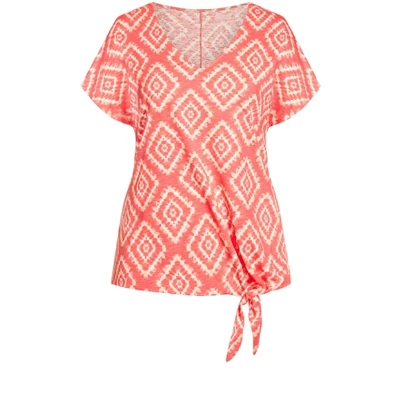 Women's Plus Size Anya Tie Front Top - Coral Td Diamond | AVENUE 4 Women's Plus Size Anya Tie Front Top - Coral Td Diamond | AVENUE - Image 2
