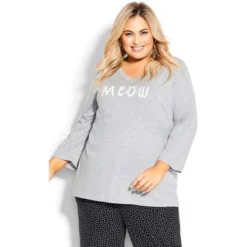 Women's Plus Size Meow Sleep Top - Gray | AVENUE -Avenue Shop GUEST 21ed091c 394a 4cf9 847d 634e5ea577ba