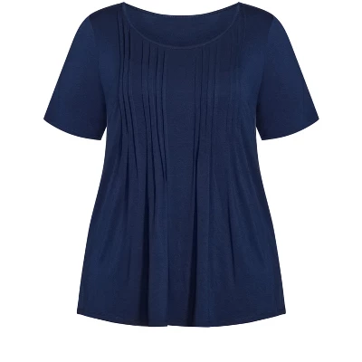Women's Plus Size Knit Pleated Top - Navy | AVENUE 4 Women's Plus Size Knit Pleated Top - Navy | AVENUE - Image 2