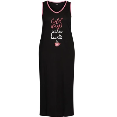 Women's Plus Size Cold Days Maxi Sleep Dress - Black | AVENUE 4 Women's Plus Size Cold Days Maxi Sleep Dress - Black | AVENUE - Image 2