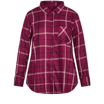 Women's Plus Size Kylee Check Shirt - Berry | AVENUE 4 Women's Plus Size Kylee Check Shirt - Berry | AVENUE - Image 2