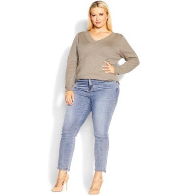 Women's Plus Size Ribbed Trim Sweater - Neutral | AVENUE 3 Women's Plus Size Ribbed Trim Sweater - Neutral | AVENUE