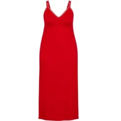 Alternative view of Women's Plus Size Lace Trim Maxi Sleep Dress - Red | AVENUE