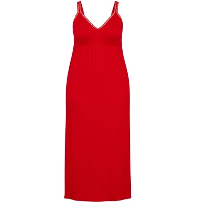 Women's Plus Size Lace Trim Maxi Sleep Dress - Red | AVENUE 4 Women's Plus Size Lace Trim Maxi Sleep Dress - Red | AVENUE - Image 2