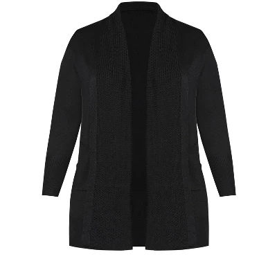 Women's Plus Size Accentuated Neck Cardigan - Black | AVENUE 4 Women's Plus Size Accentuated Neck Cardigan - Black | AVENUE - Image 2
