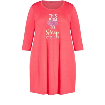 Women's Plus Size 3/4 Sleeve Sleep Shirt - Coral Sleep | AVENUE 4 Women's Plus Size 3/4 Sleeve Sleep Shirt - Coral Sleep | AVENUE - Image 2
