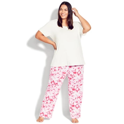 Women's Plus Size Print Full Length Sleep Pant - Pink | AVENUE 3 Women's Plus Size Print Full Length Sleep Pant - Pink | AVENUE