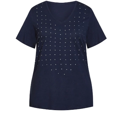 Women's Plus Size Sparkling Stars Top - Navy | AVENUE 4 Women's Plus Size Sparkling Stars Top - Navy | AVENUE - Image 2