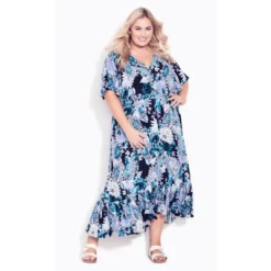 Women's Plus Size Sasha Flutter Sleeve Maxi Dress - Blue Dahlia | AVENUE -Avenue Shop GUEST 33ce3a1f c195 48df 863b c7bc11edb65d