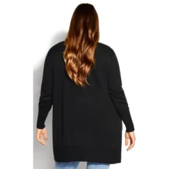 Women's Plus Size Accentuated Neck Cardigan - Black | AVENUE