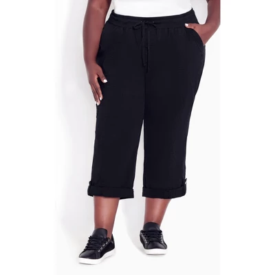 Women's Plus Size Cotton Roll Up Capri - Black | AVENUE 7 Women's Plus Size Cotton Roll Up Capri - Black | AVENUE - Image 5