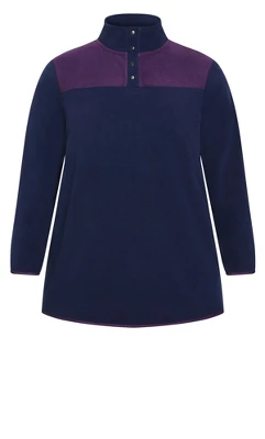 Alternative view of Women's Plus Size Color Block Polar Fleece Pullover - Navy | AVENUE