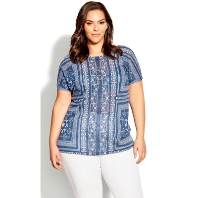 Women's Plus Size Tiarne Necklace Top - Navy | AVENUE 5 Women's Plus Size Tiarne Necklace Top - Navy | AVENUE - Image 3