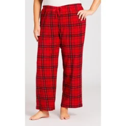 Women's Plus Size Fleece Check Pant - Red | AVENUE