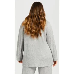 Alternative view of Women's Plus Size Hacci Button Top - Gray | AVENUE
