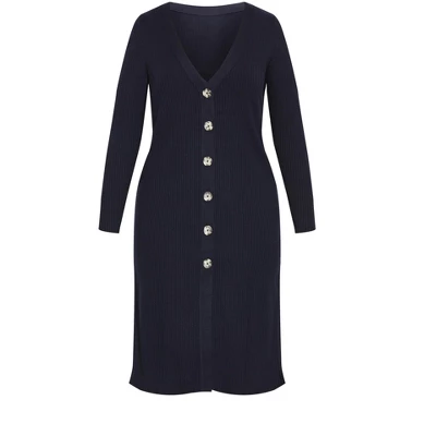 Women's Plus Size Button Knit Cardigan - French Navy | AVENUE 4 Women's Plus Size Button Knit Cardigan - French Navy | AVENUE - Image 2