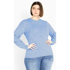 Women's Plus Size Nicky Pom Pom Sweater - Sky Blue | AVENUE -Avenue Shop GUEST 3d6a0ef8 bb82 46b2 b13b 02e919cdacd7